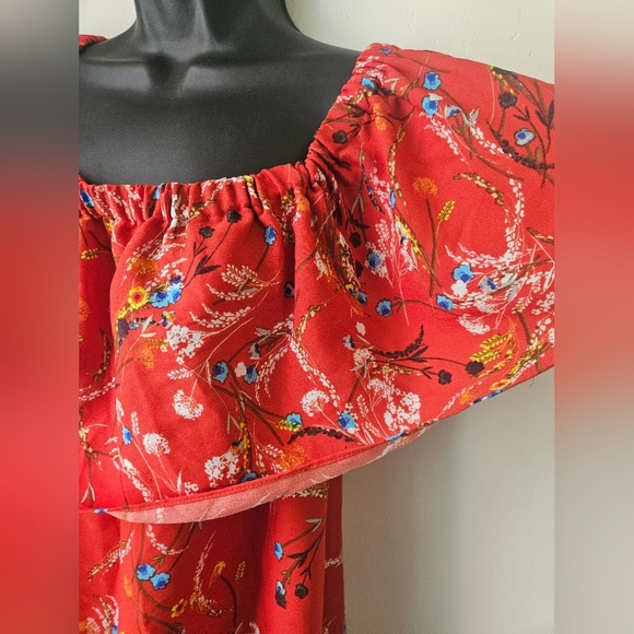 No Brand Women's Size , XL Red Ruffled Cap Sleeve Blouse - Picture 5 of 7